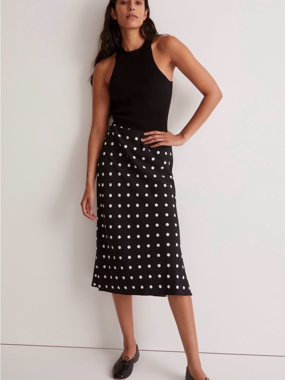 Madewell Layton Midi Polka Dot Slip Skirt